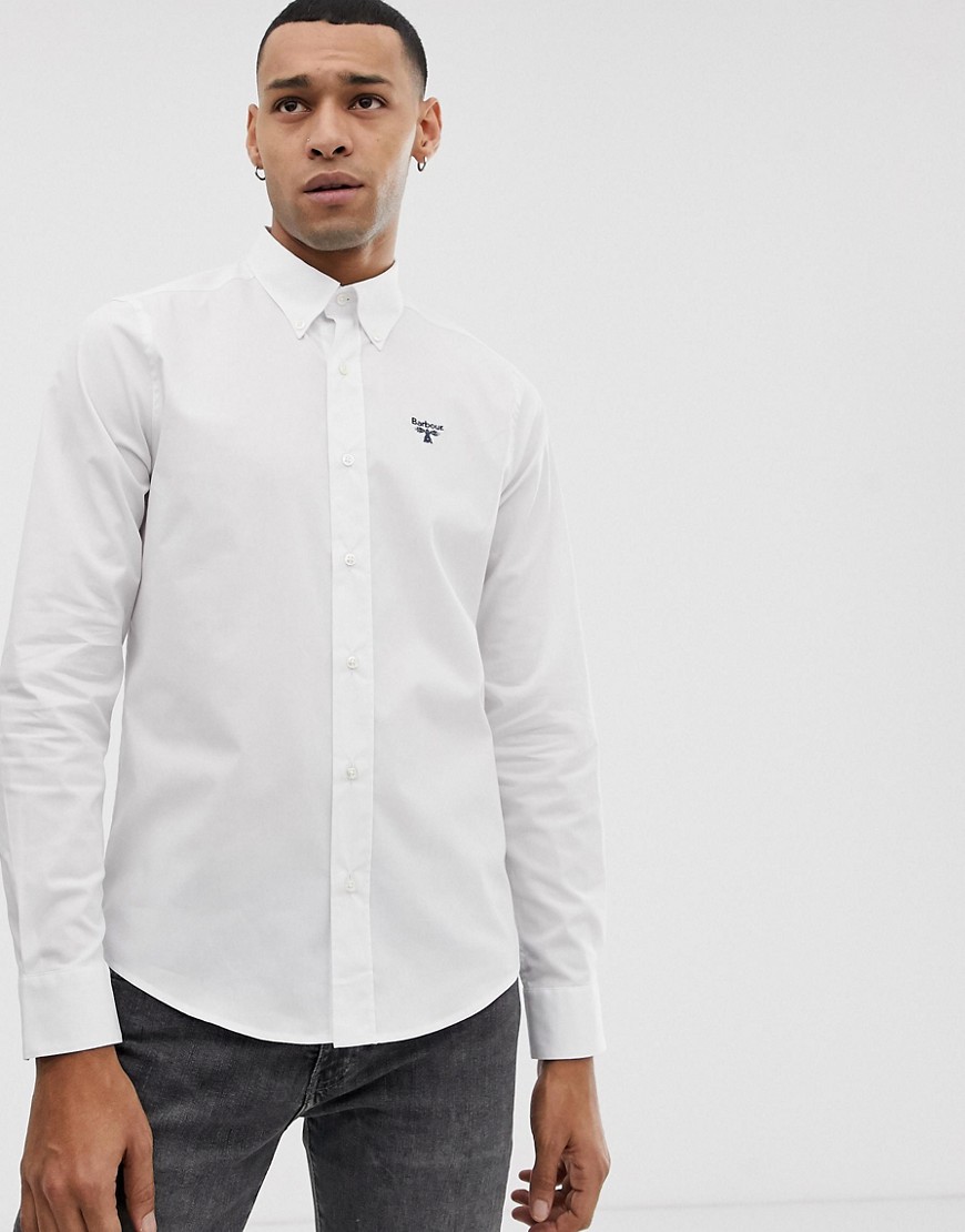 Barbour Beacon slim fit logo poplin shirt in white