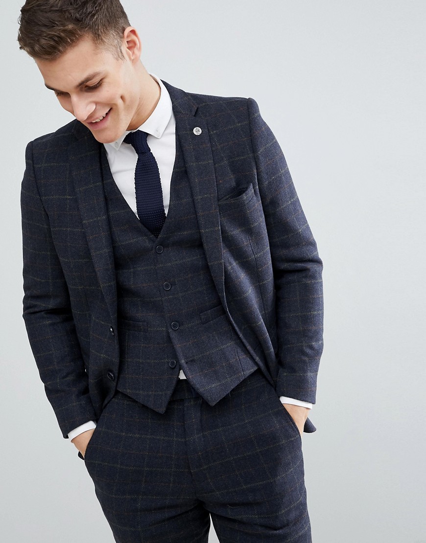 French Connection Brushed Flannel Slim Fit Tobacco Check Suit Jacket