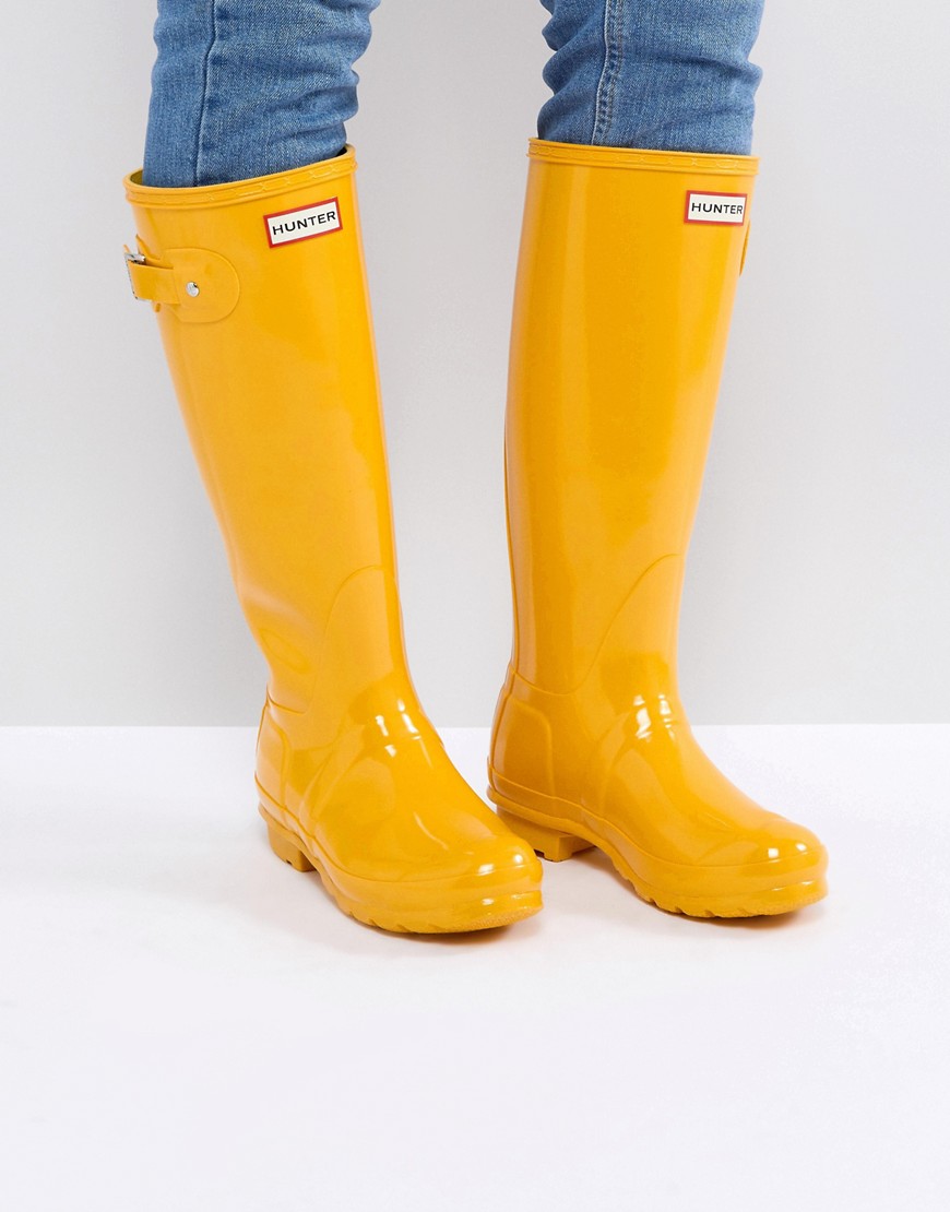 Hunter Original Tall Gloss Yellow Wellington Boots - Yellow