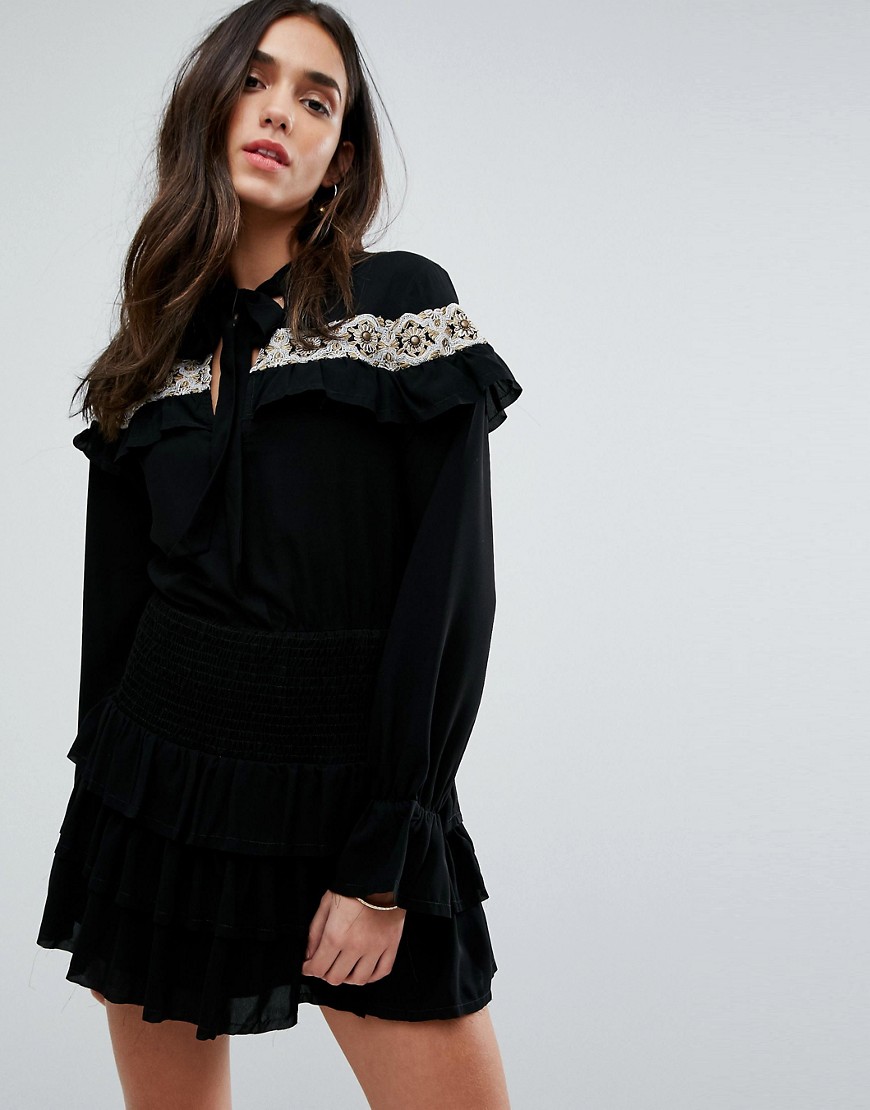 Tularosa Embroidered Cape Dress - Black