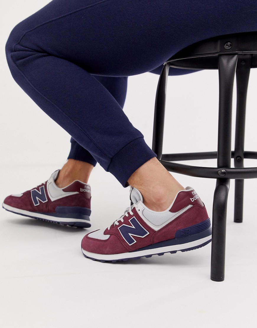 New Balance 574 trainers in burgundy