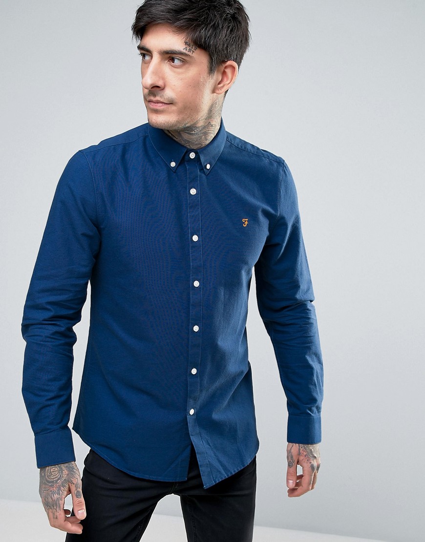 Farah Brewer Oxford Shirt Slim Fit Buttondown in Dark Blue