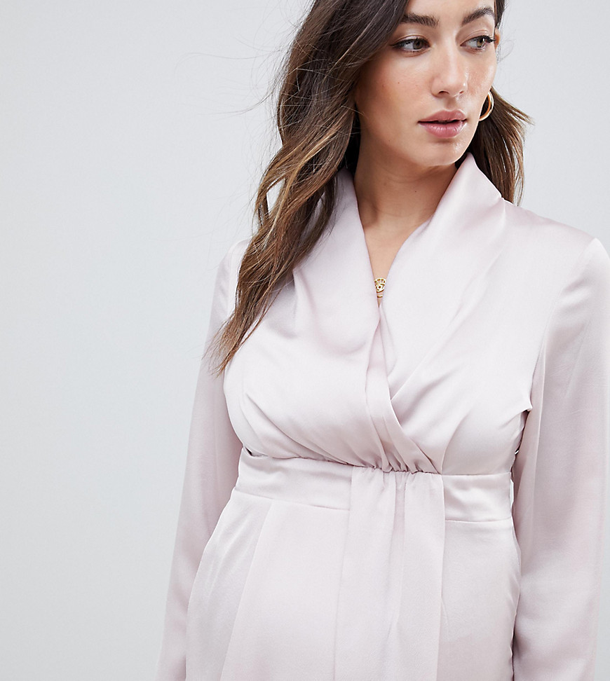 ASOS DESIGN Maternity satin drape front long sleeve blouse