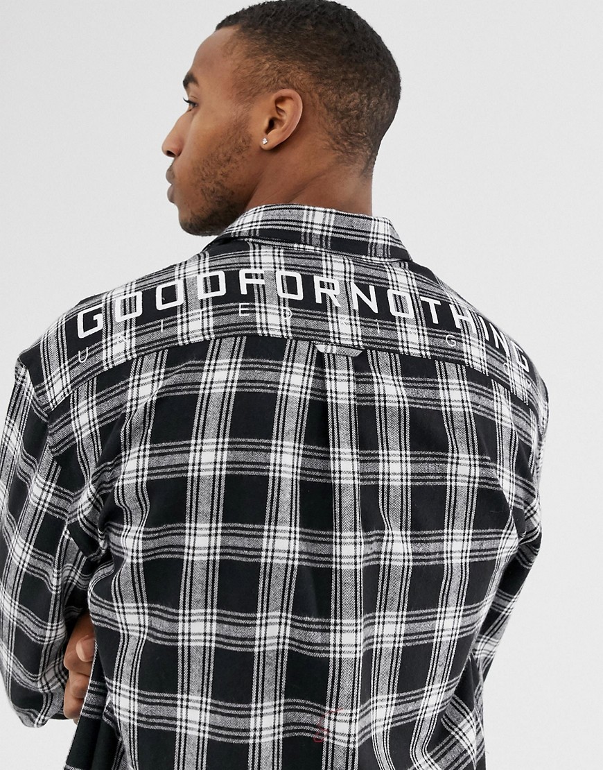 Good For Nothing oversized check shirt in black with back logo