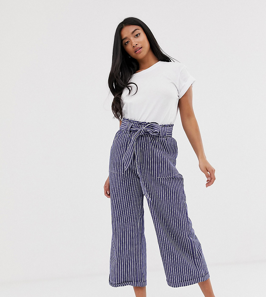 Only Petite chambray stripe tie waist trousers