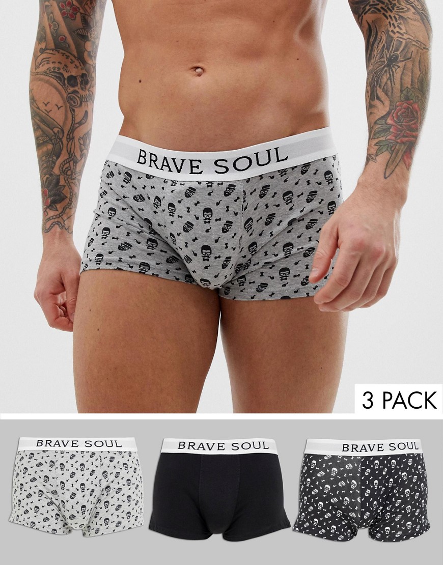 Brave Soul beard design 3 pack boxers