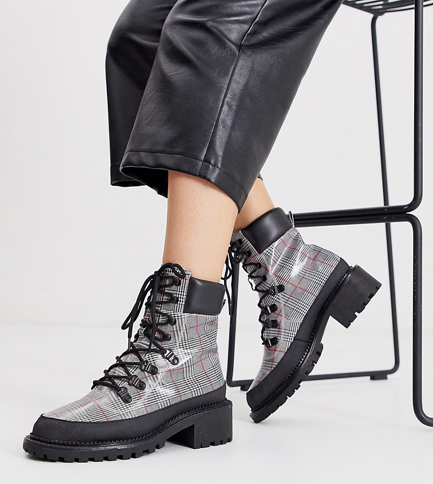 Asos Design Wide Fit Alix Hiker Boots In Check-multi