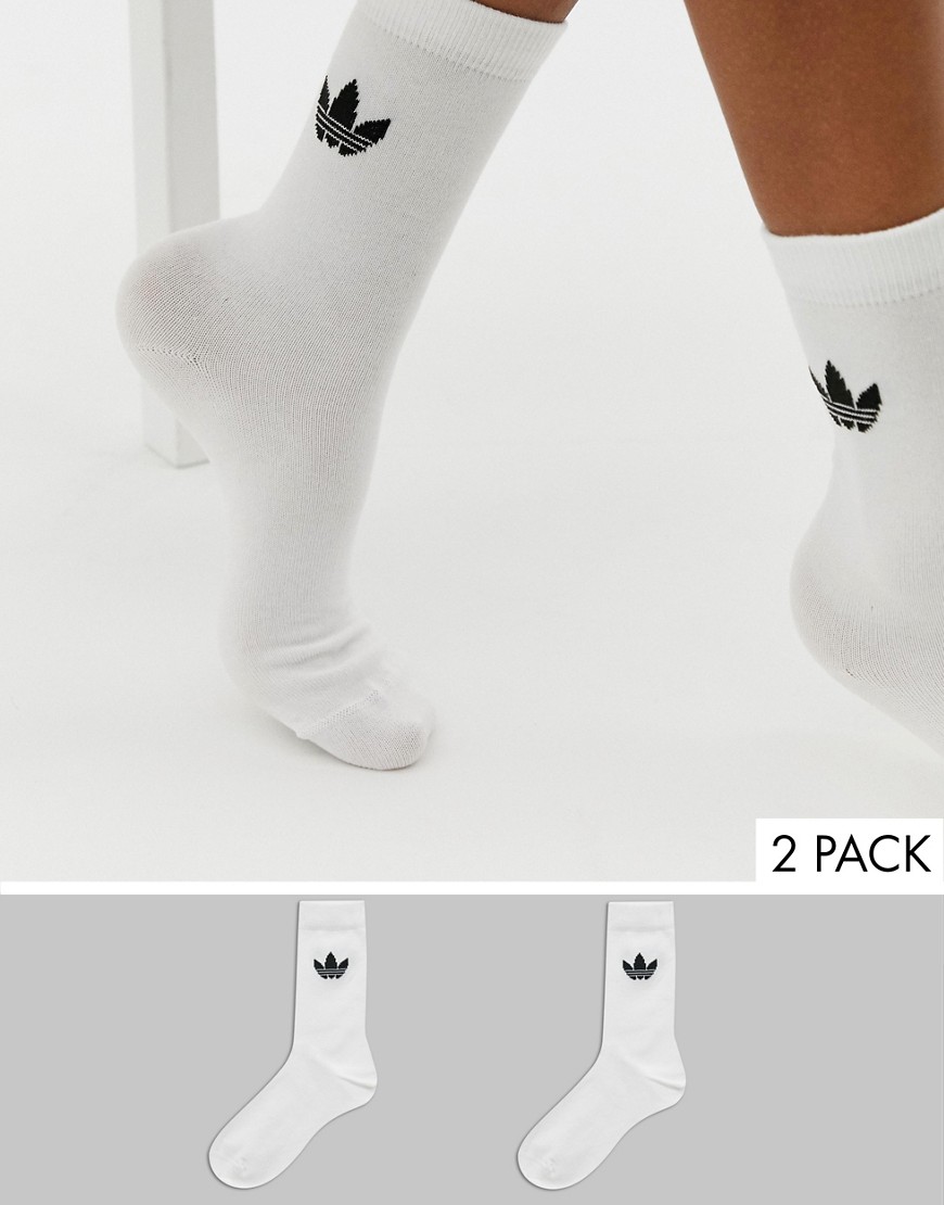 adidas Originals trefoil logo crew 2 pack socks in white