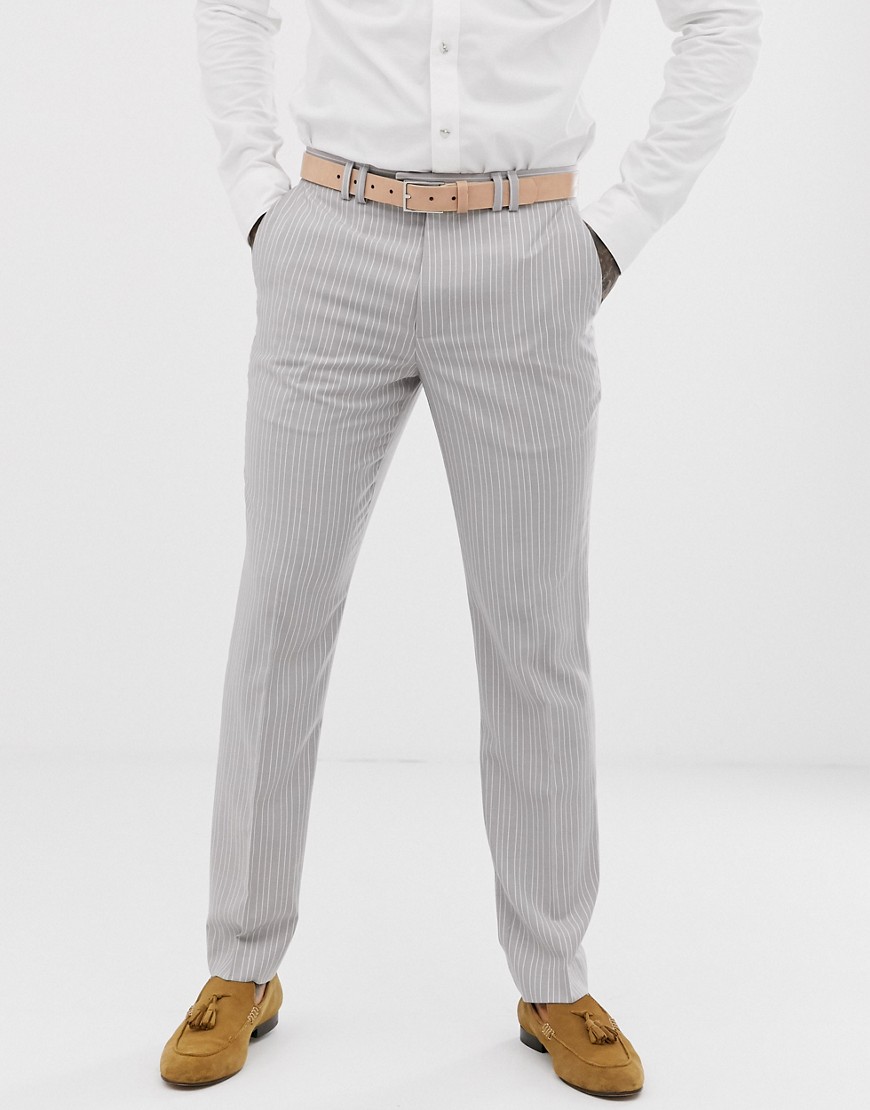 Topman slim smart trousers in grey pin stripe
