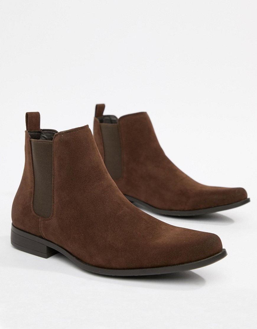ASOS DESIGN chelsea boots in brown faux suede