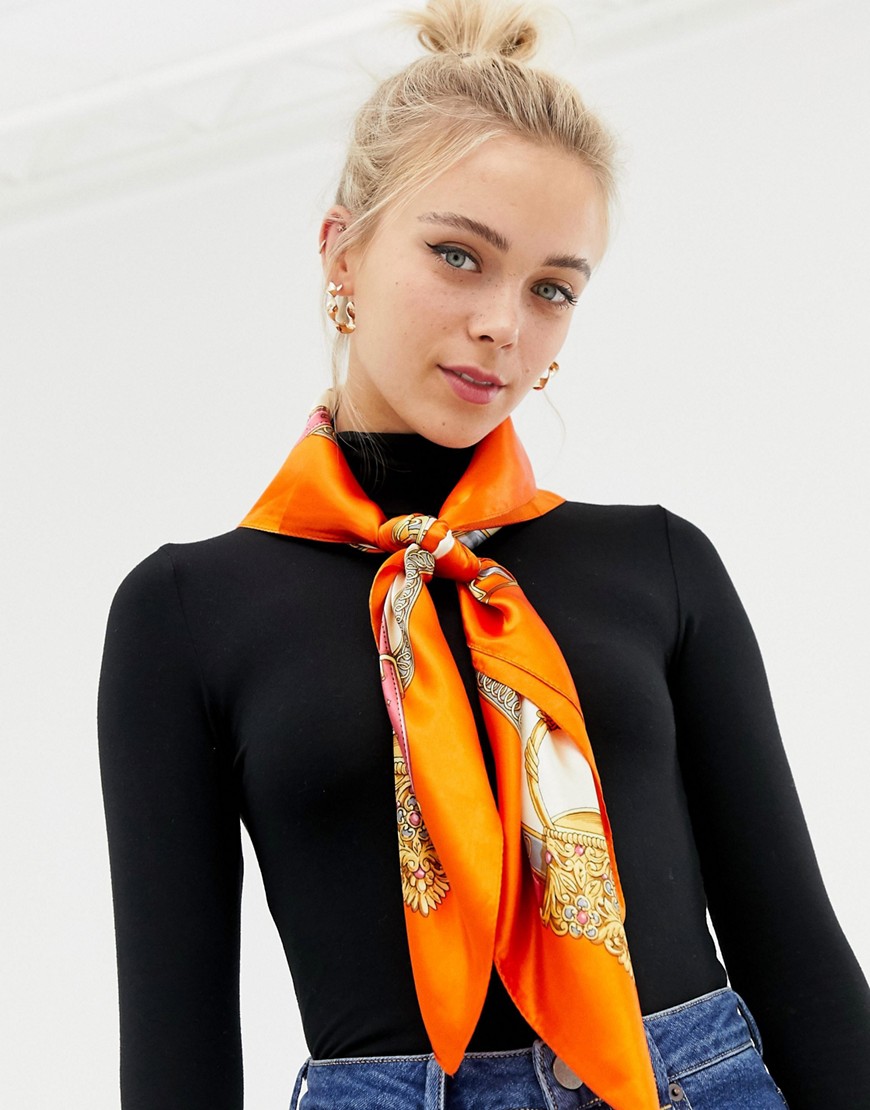 Miss Selfridge printed scarf in orange - Orange