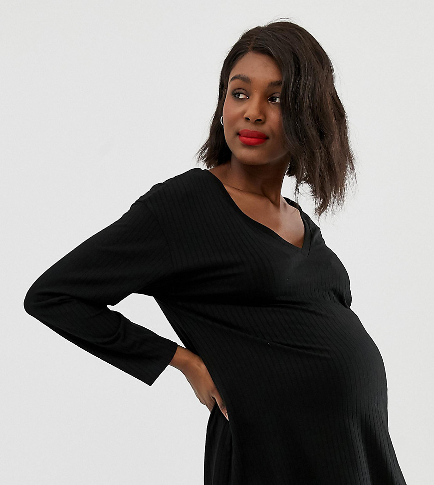 ASOS DESIGN Maternity oversized tunic with v-neck in black
