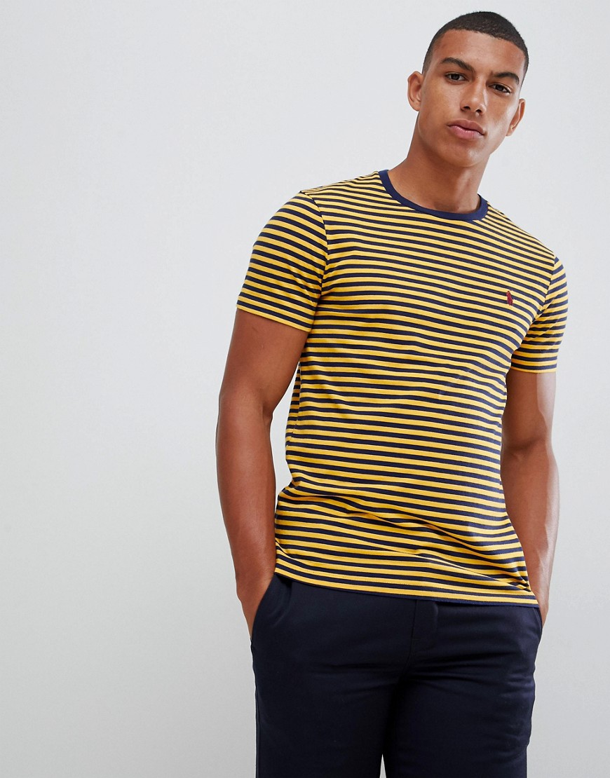 Polo Ralph Lauren custom slim fit stripe t-shirt player logo in navy/yellow
