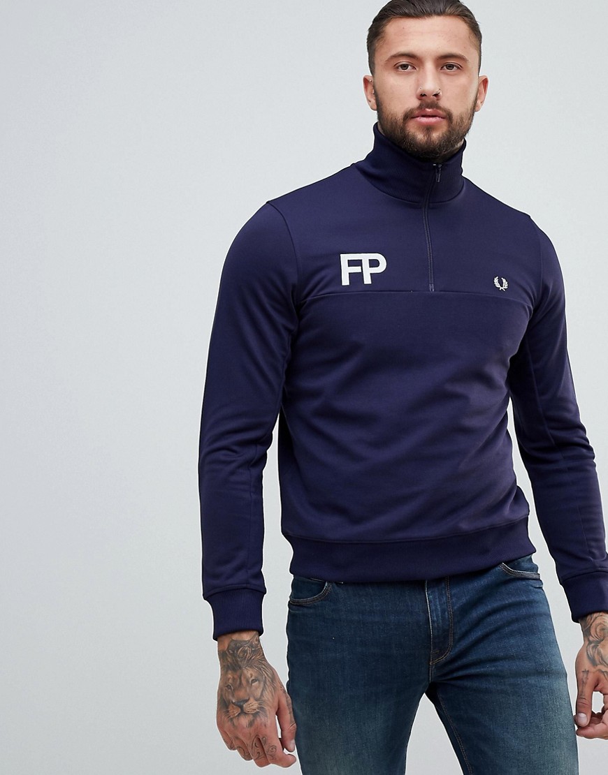 Fred Perry FP Logo Half Zip Track Jacket in Navy