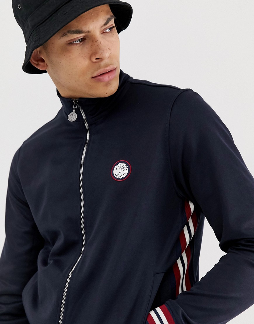 Pretty Green ribbed side stripe track top in navy