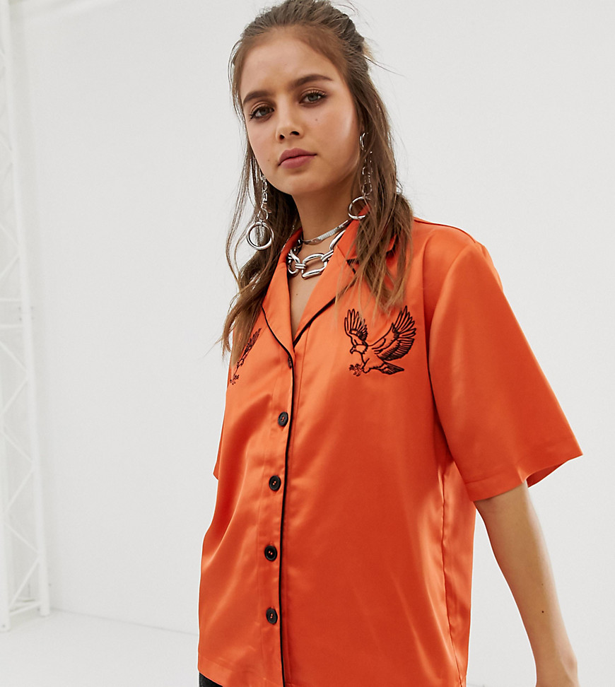 One Above Another retro revere collar shirt with embroidery
