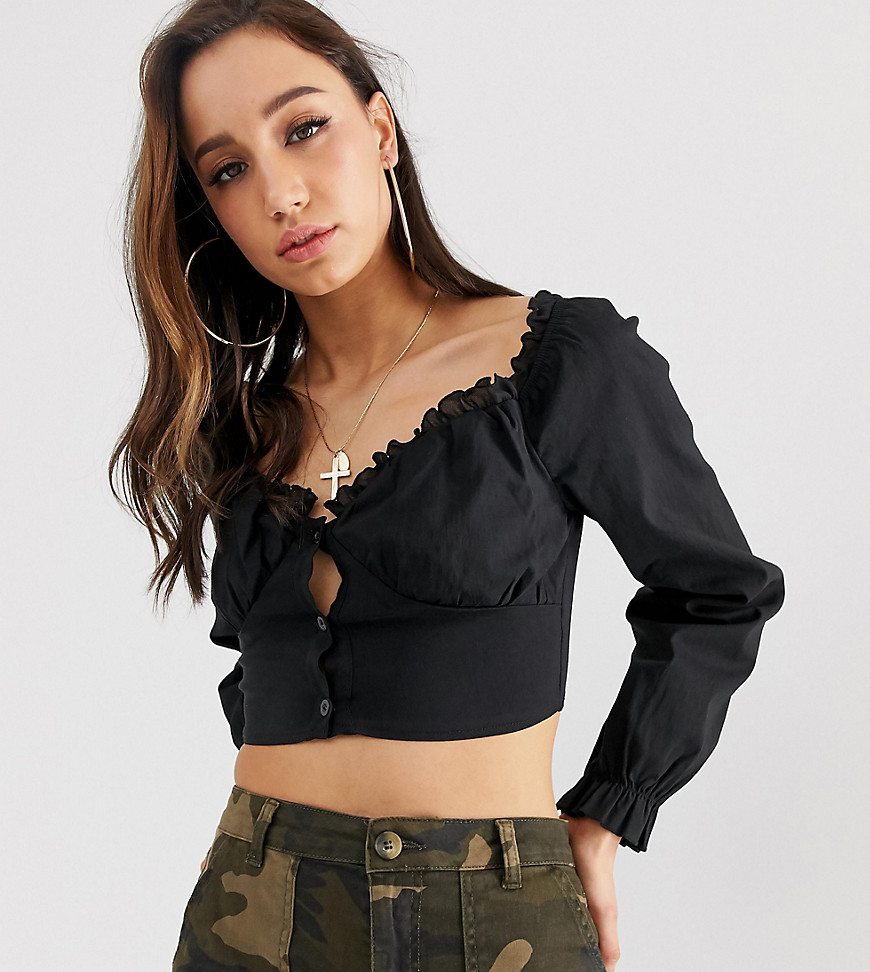 Missguided Tall milkmaid crop top in black