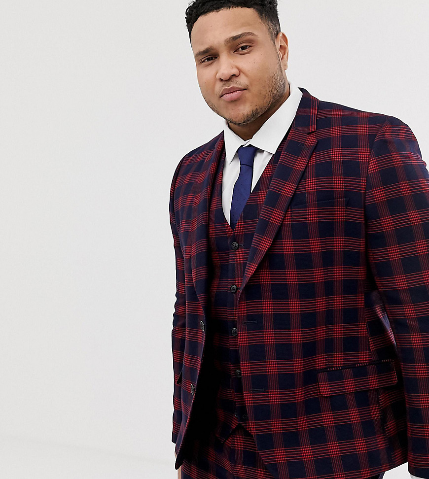 ASOS DESIGN Plus skinny suit jacket in check waffle texture