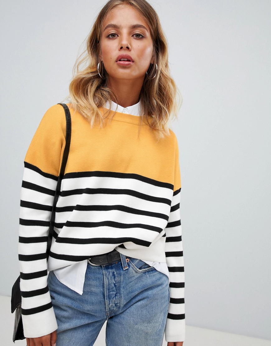 New Look jumper in colourblock stripe - Yellow pat