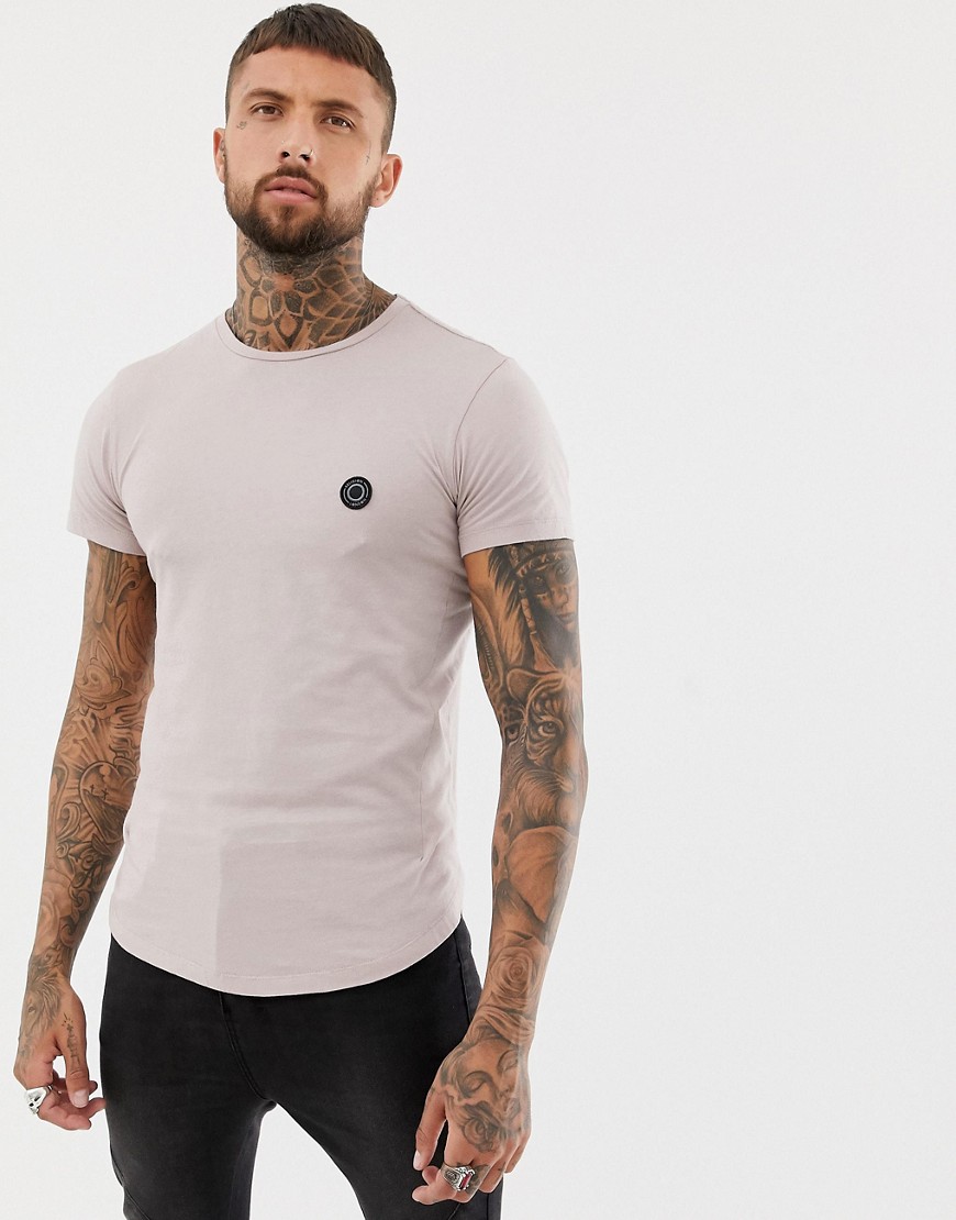 Religion muscle fit t-shirt with curved hem in ash pink