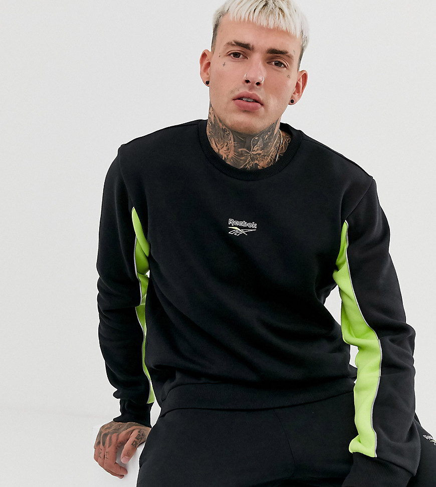 Reebok sweatshirt with neon central logo and panels in black Exclusive to Asos