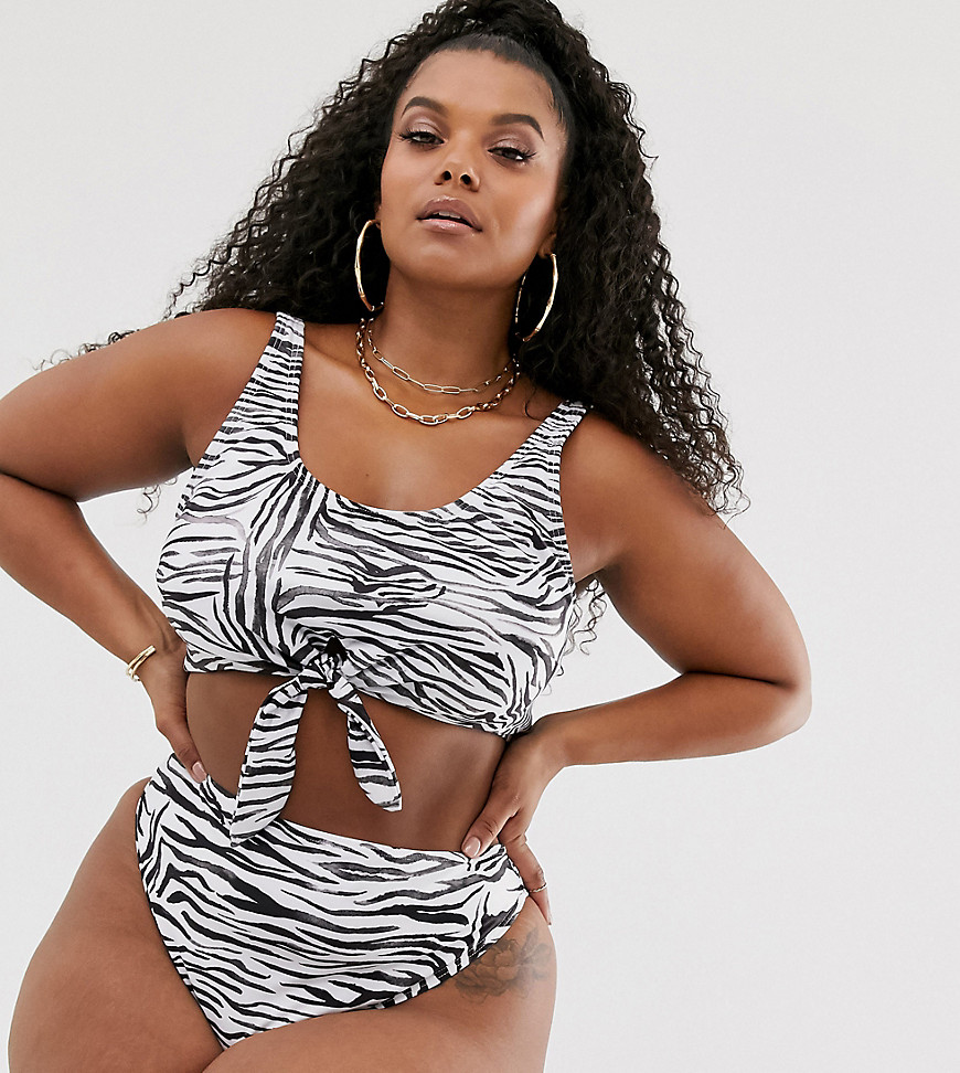 South Beach Curve Exclusive mix and match crop bikini top in in zebra
