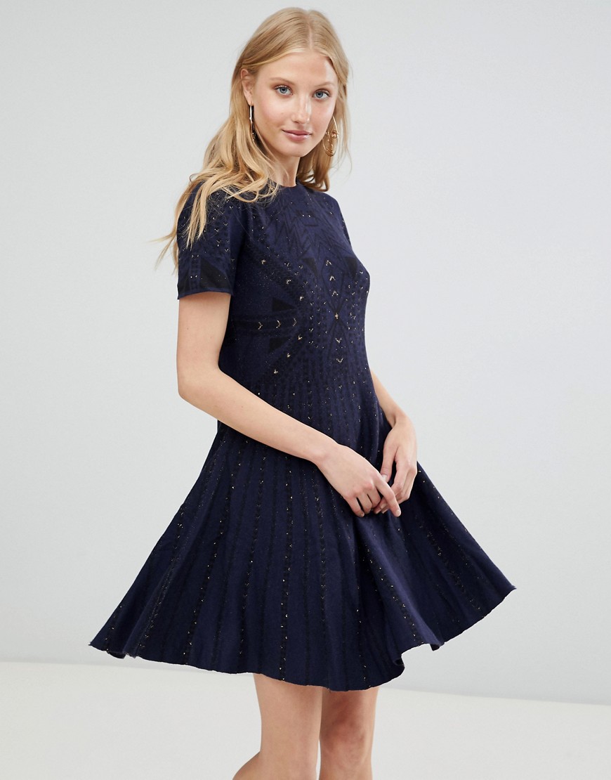 Deby Debo Alina Knit Skater Dress - Navy blue