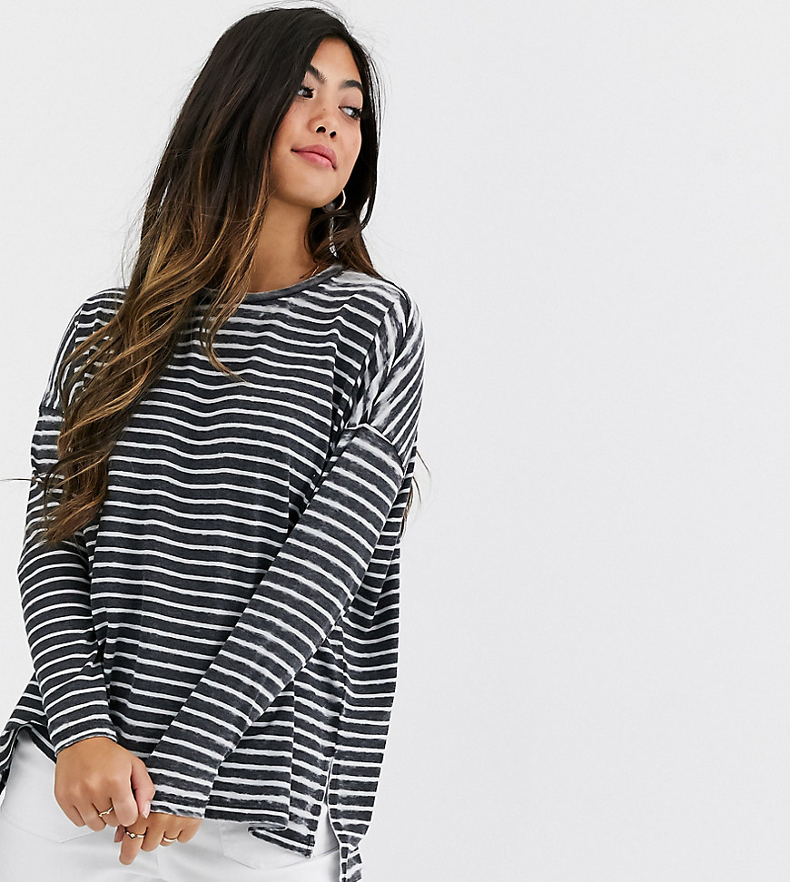 ASOS DESIGN Petite oversized t-shirt in burnout stripe with long sleeve