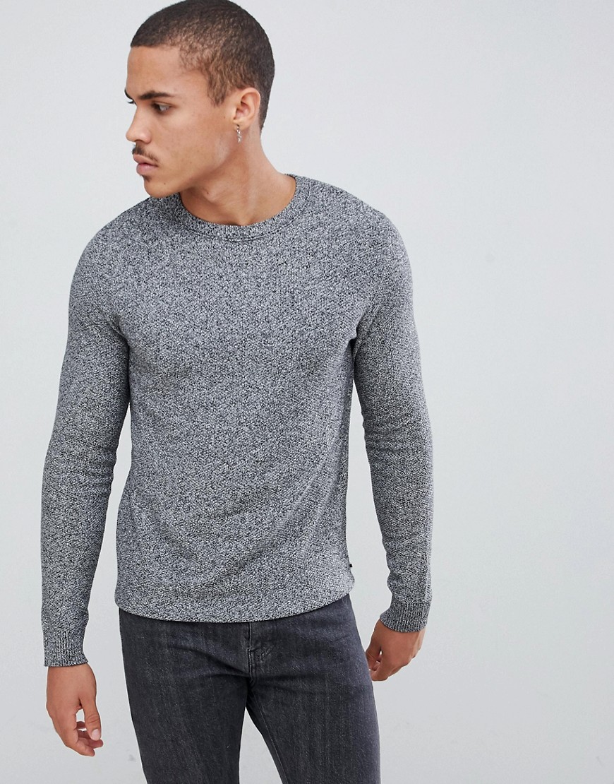 Jack & Jones Essentials crew neck textured knitted jumper in grey