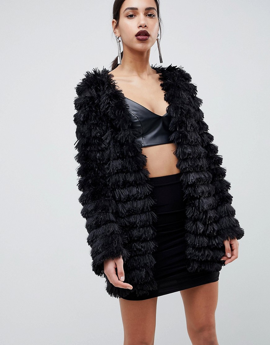 Club L Shaggy Faux Fur Coat - Black