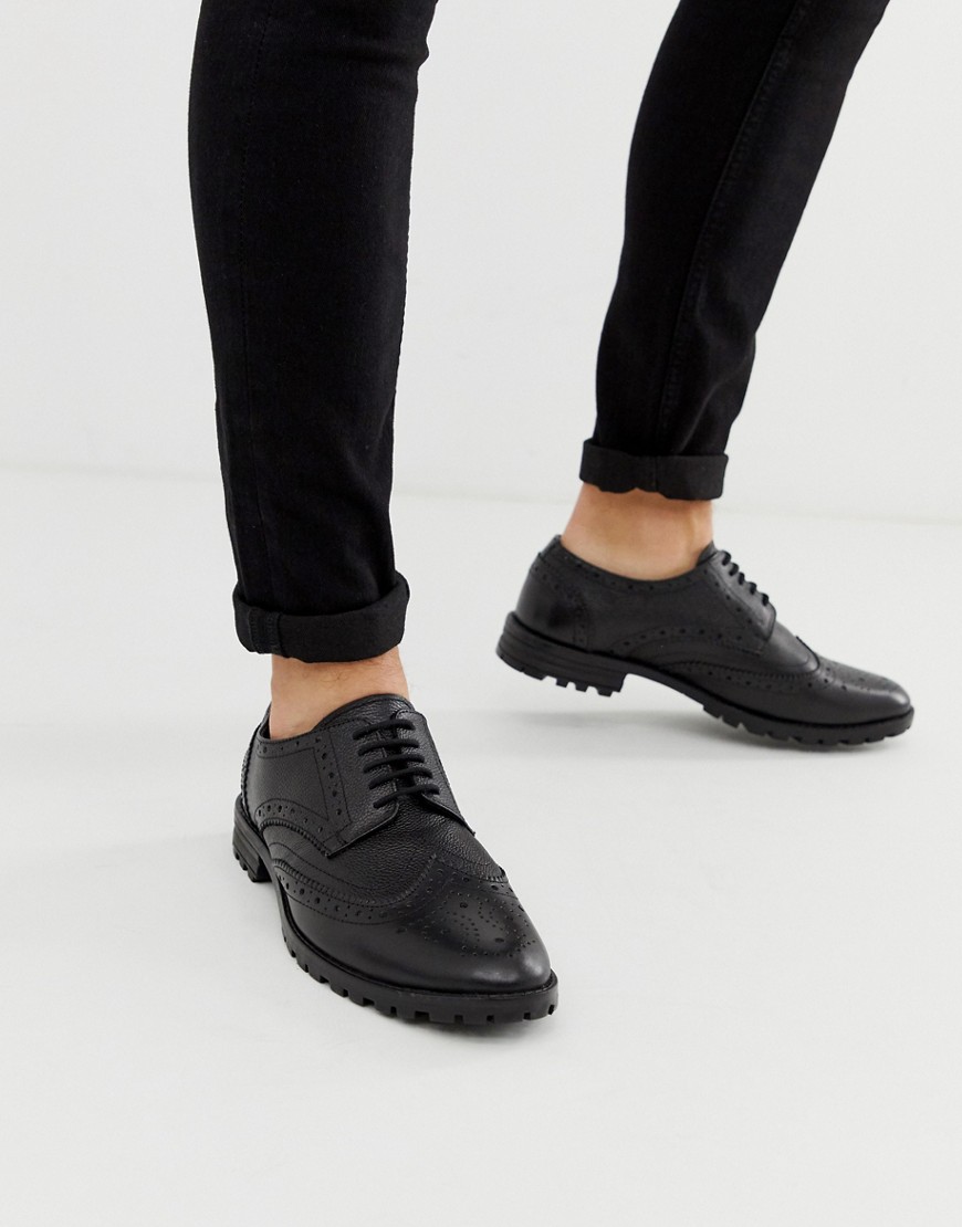 Redfoot leather brogue chunky sole shoe in black