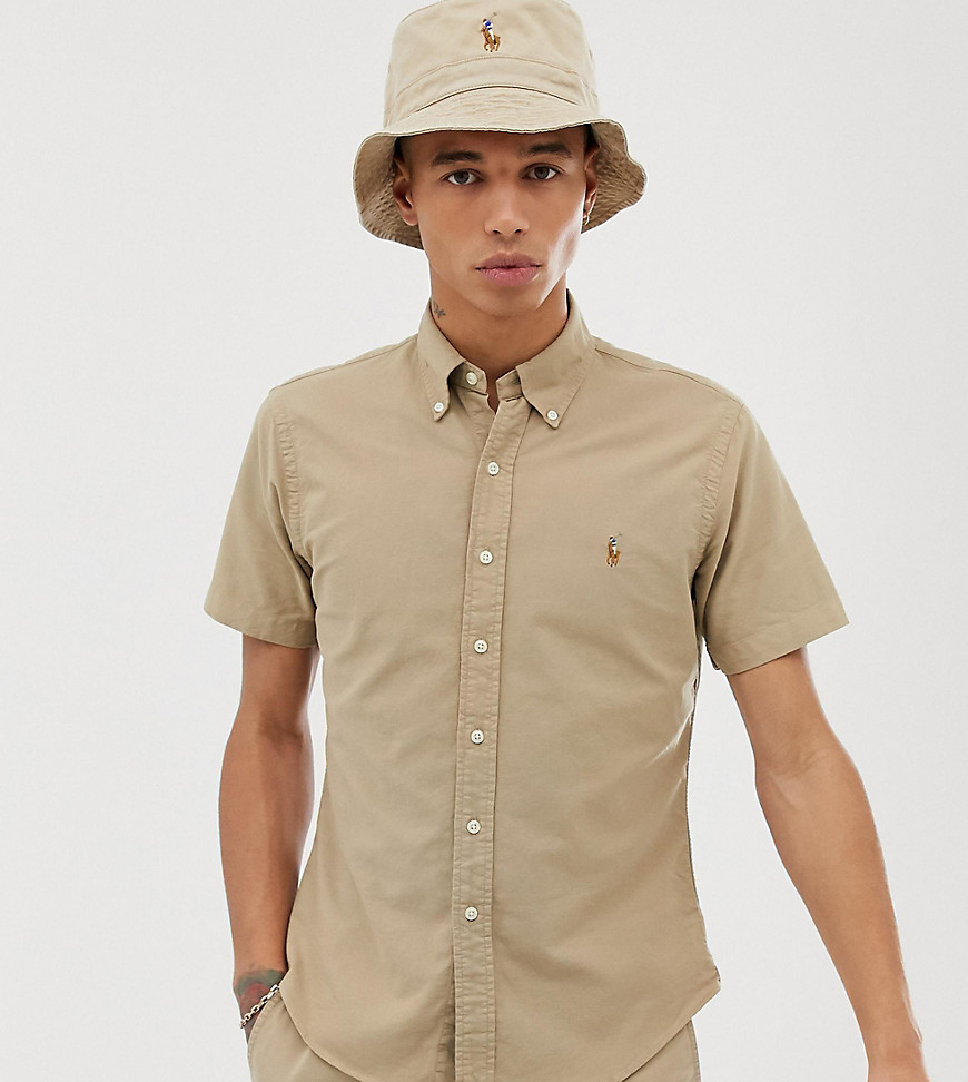 Polo Ralph Lauren Exclusive to Asos short sleeve garment dyed oxford shirt slim fit multi player logo in beige