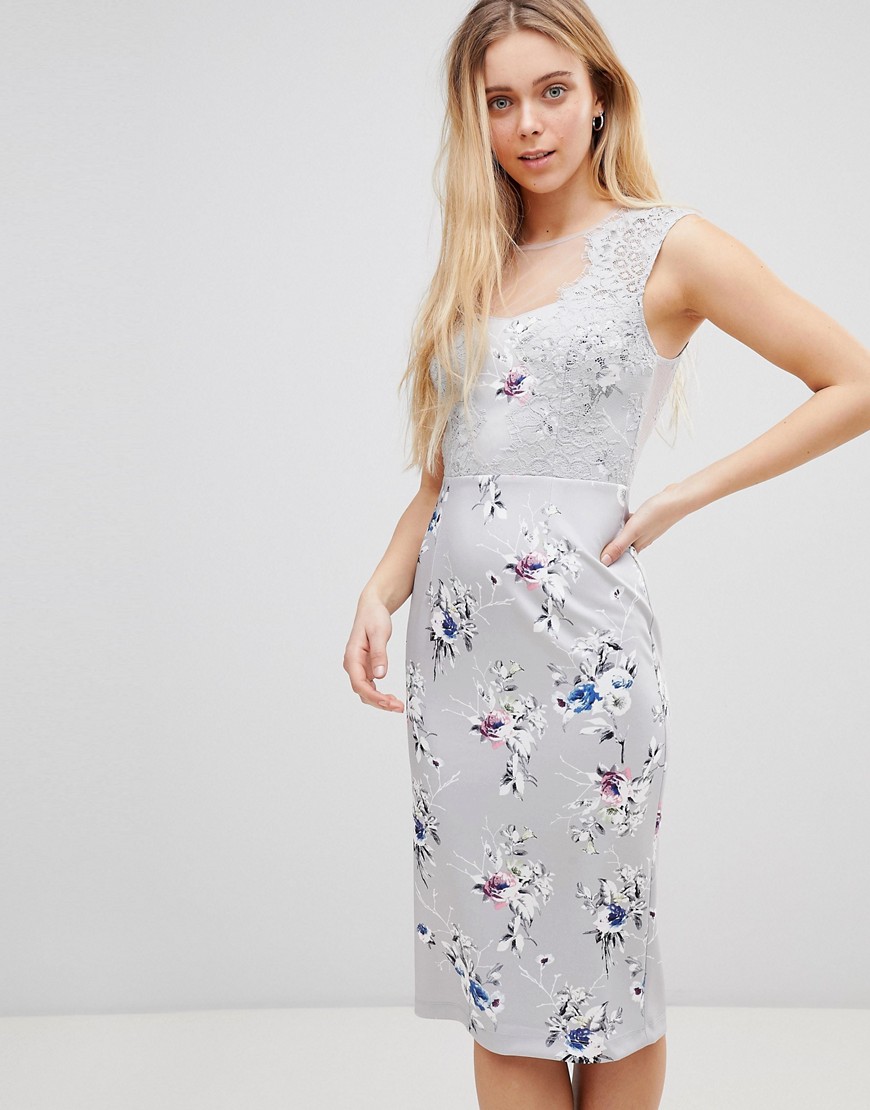 Girls on Film Floral Midi Dress With Lace Top