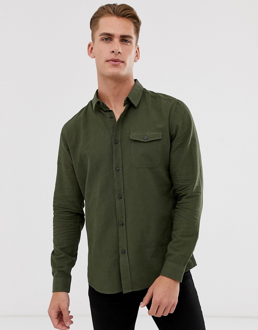 Burton Menswear linen shirt in khaki