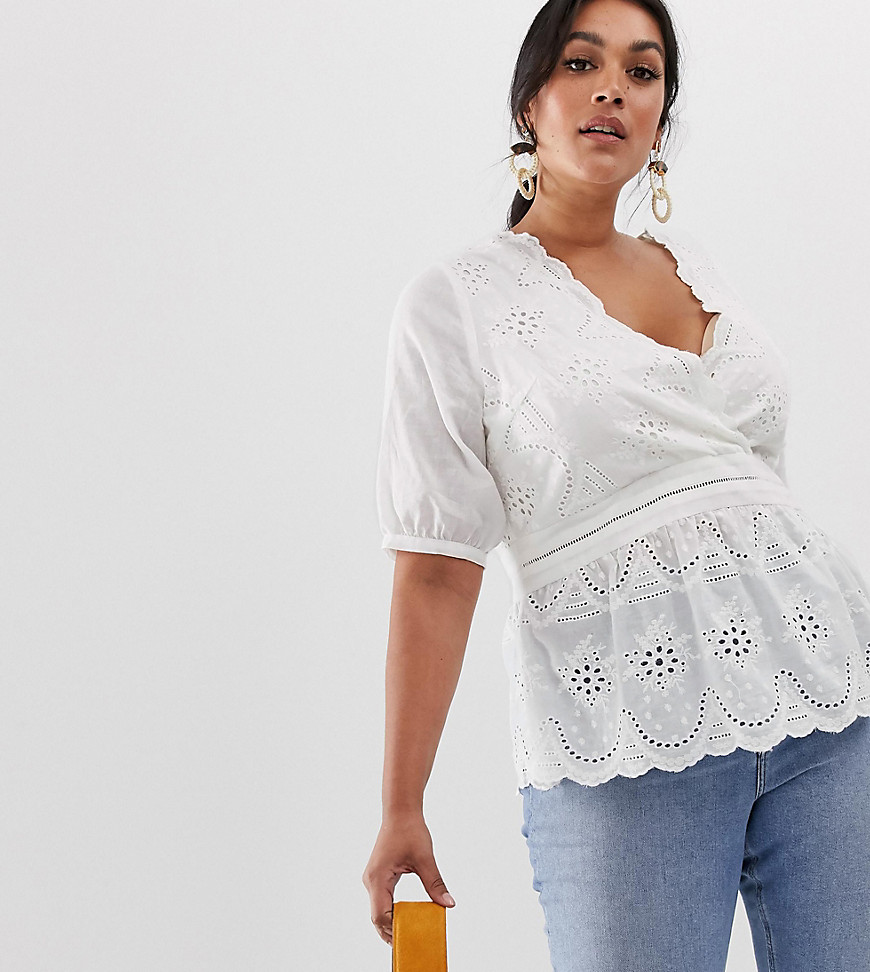 Fashion Union Plus wrap front top in broderie