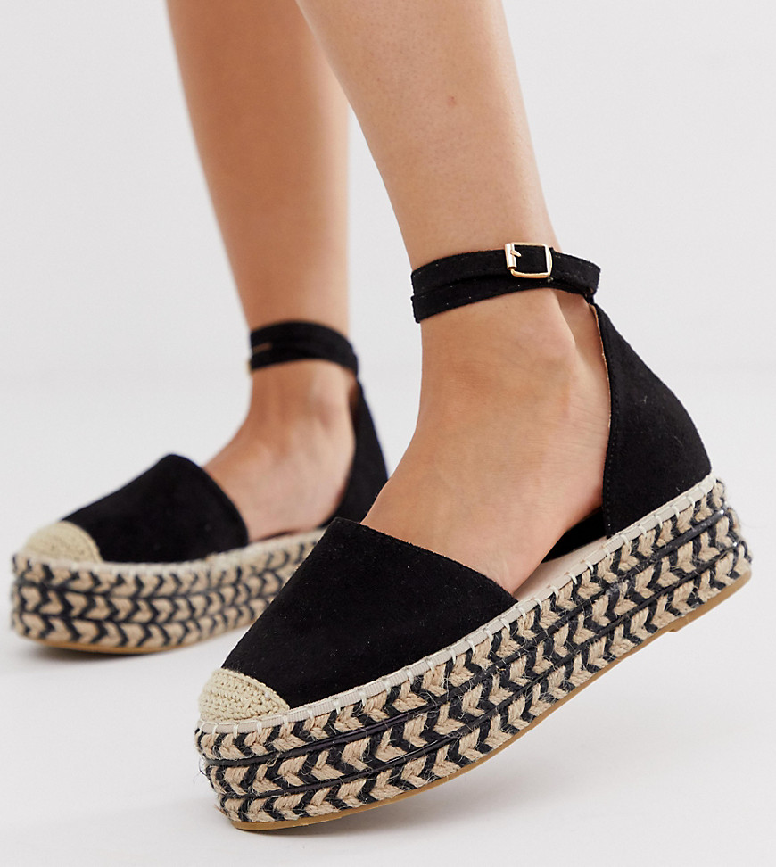 PrettyLittleThing flatform espadrille with ankle buckle detail in black