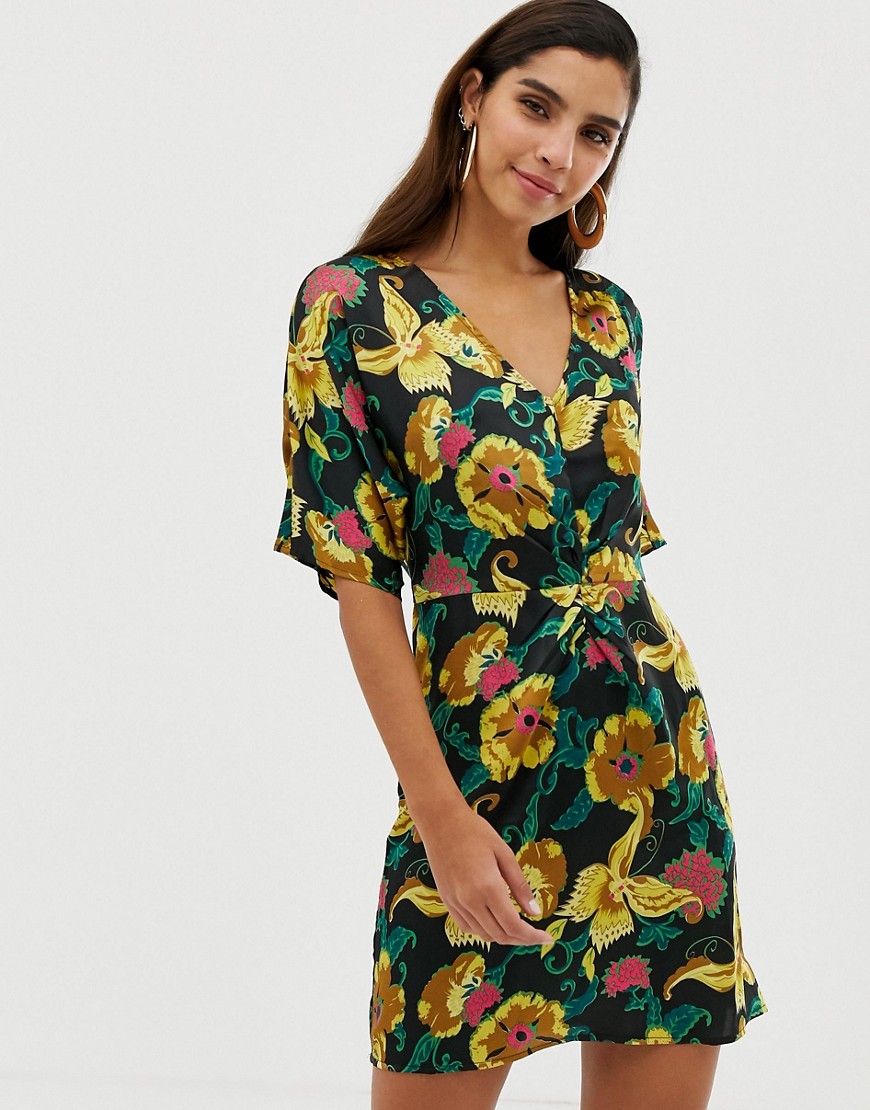 Liquorish Floral Twist Front Mini Dress-multi | ModeSens