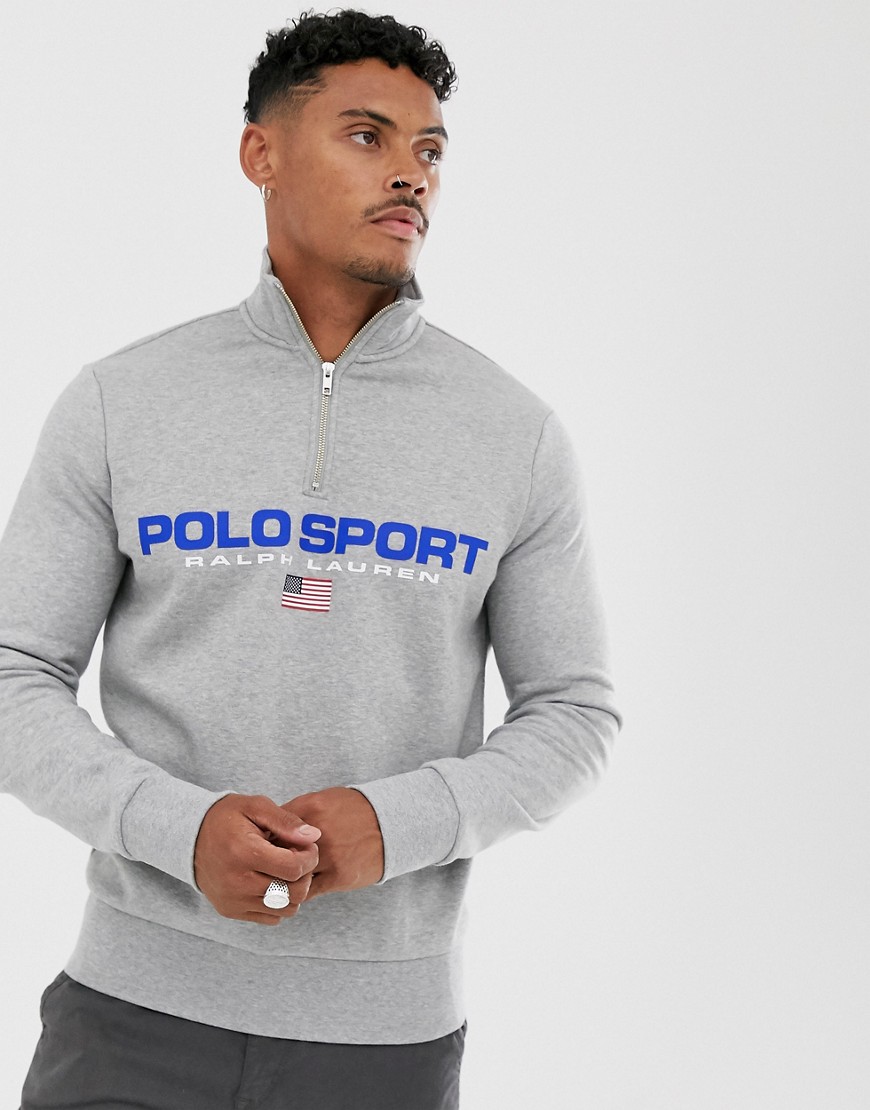 Ralph Lauren Sport Capsule chest logo half zip sweatshirt in grey marl