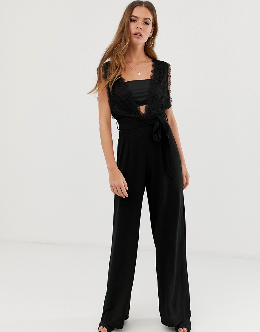 In The Style lace plunge jumpsuit