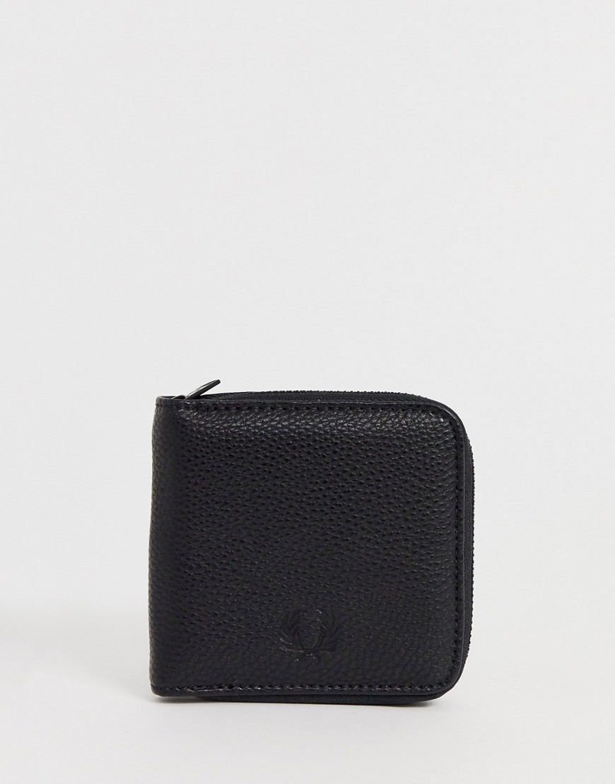 Fred Perry Tumbled pu zip round wallet in black