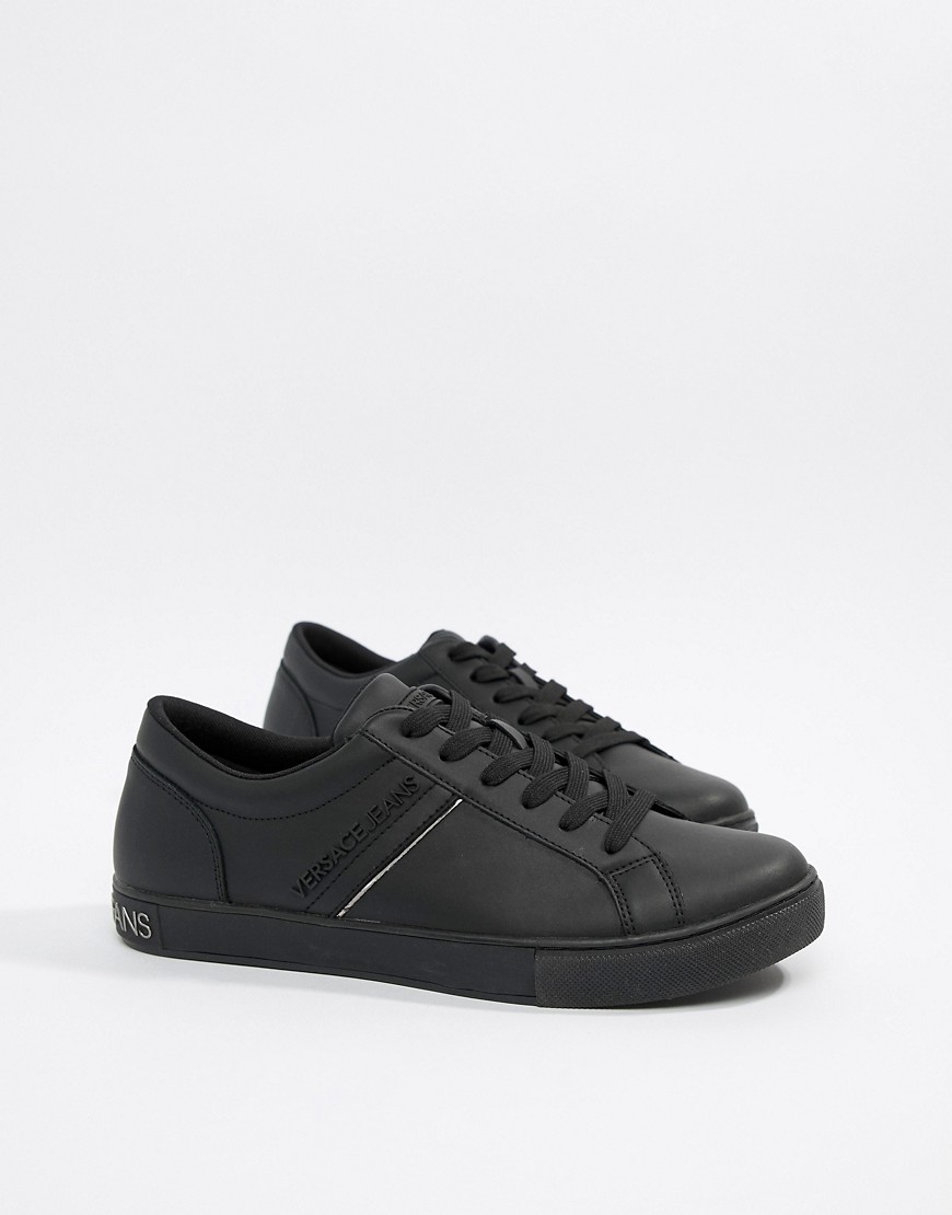 Versace Jeans leather trainers with logo in black