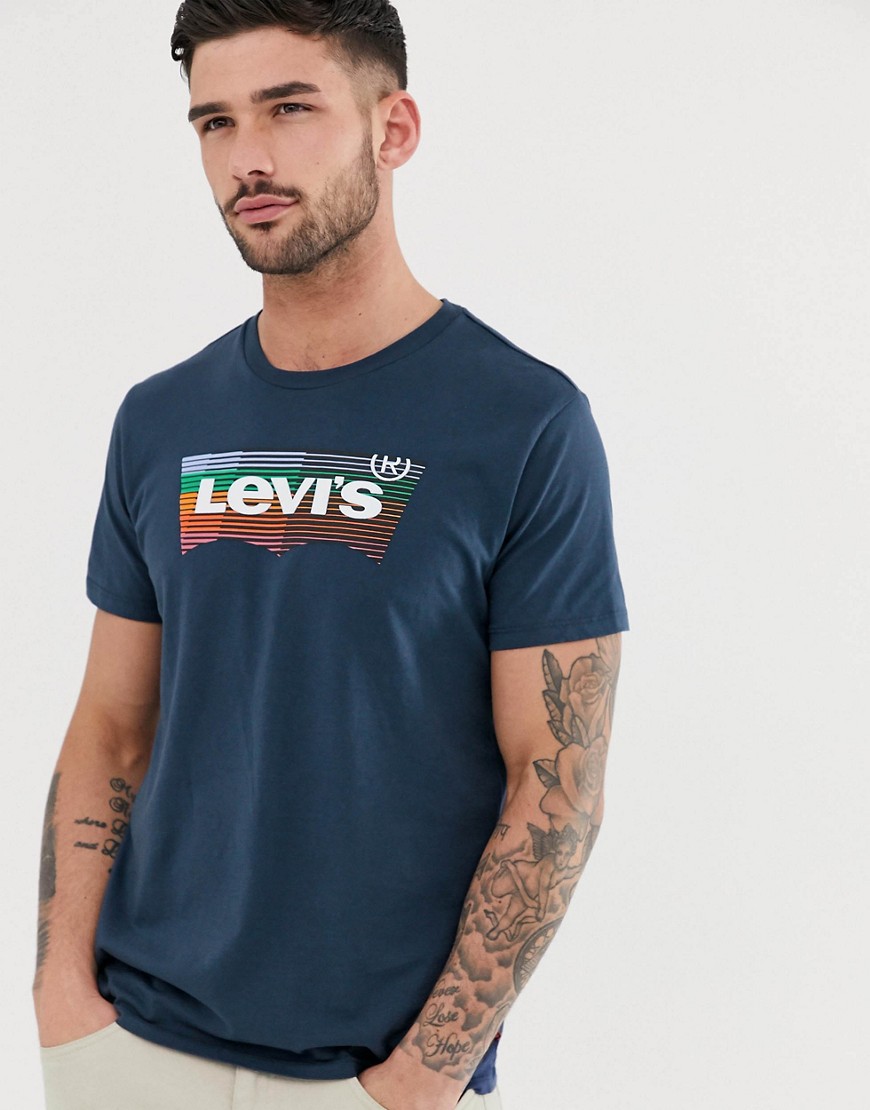 Levi's large rainbow batwing logo t-shirt in dress blues