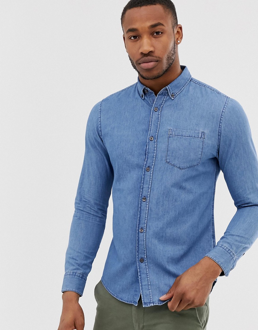 Burton Menswear denim shirt in mid wash blue