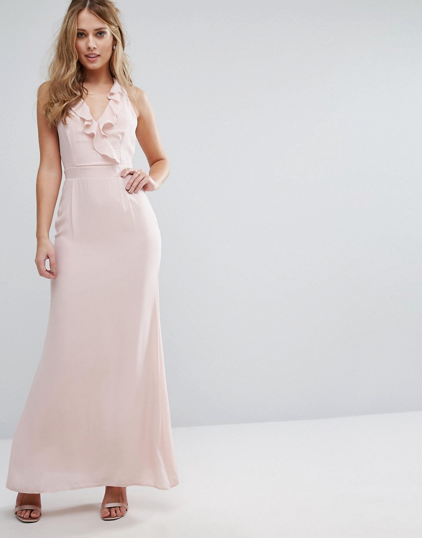Elise Ryan Frill Maxi Dress with Straps - Soft blush