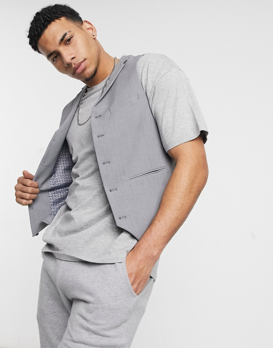 ASOS DESIGN super skinny suit waistcoat in mid grey