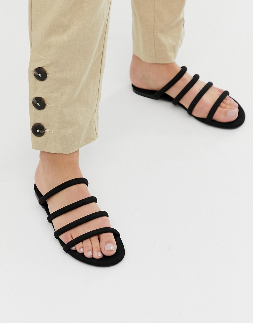 Monki multi strap flat sandal in black