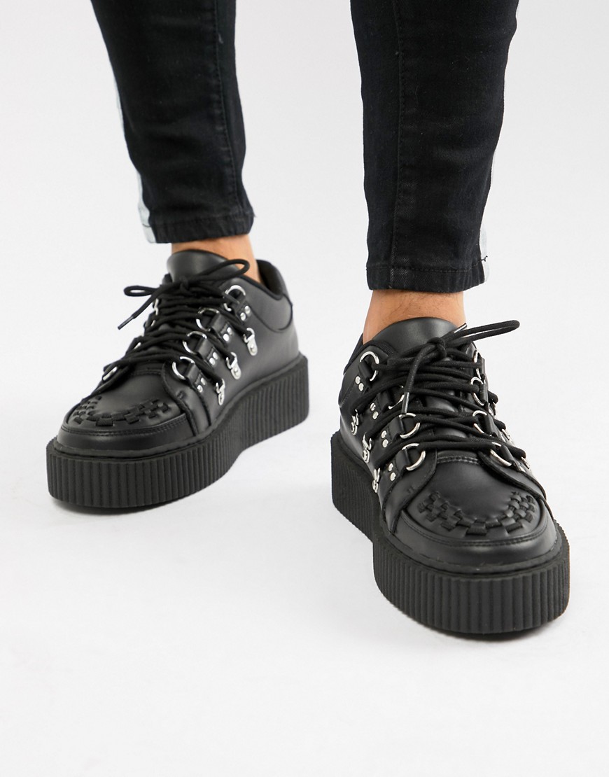 T.U.K faux leather platform creepers with multi laces - Black