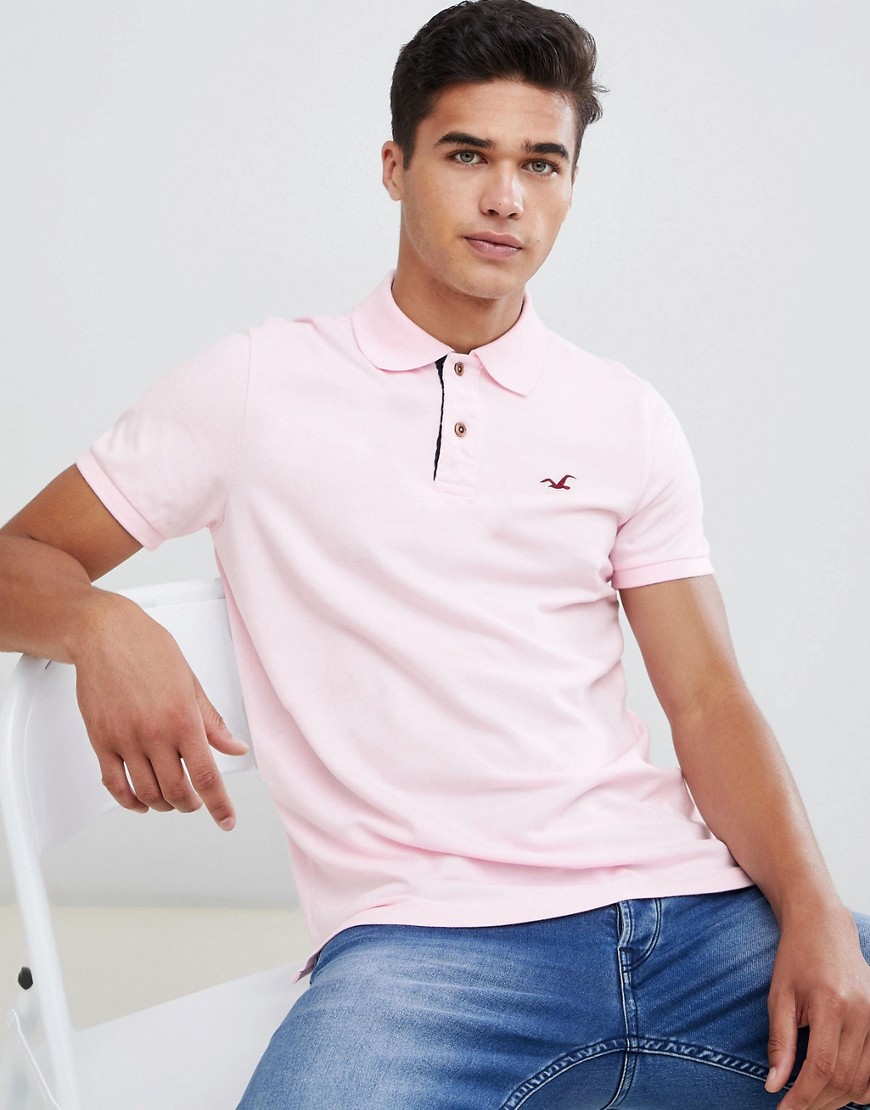 Hollister solid core polo seagull logo slim fit in light pink - Light pink