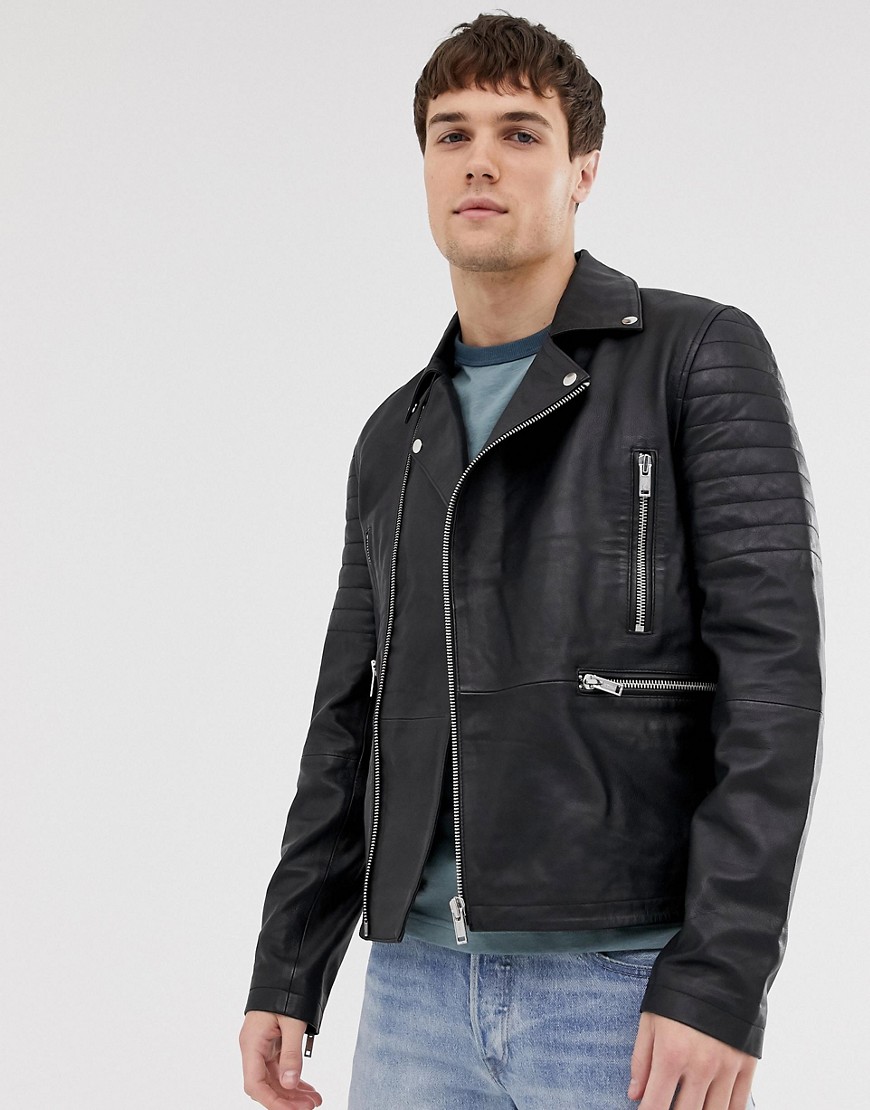 Barney's Originals real leather quilted zipped biker jacket