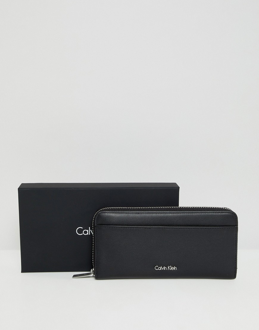 Calvin Klein real leather compact zip around purse - Black